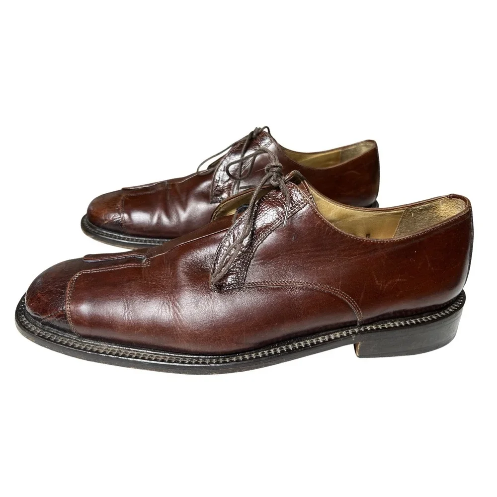 Belvedere‎ Florence Mens Brown Leather Exotic Texture Derby Shoes Italy 10 M